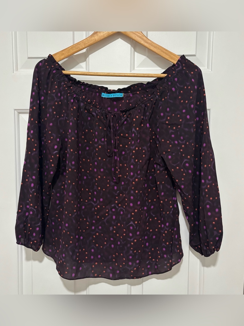 Alice + Olivia Peasant Blouse Purple and Orange Dot Print Womens small